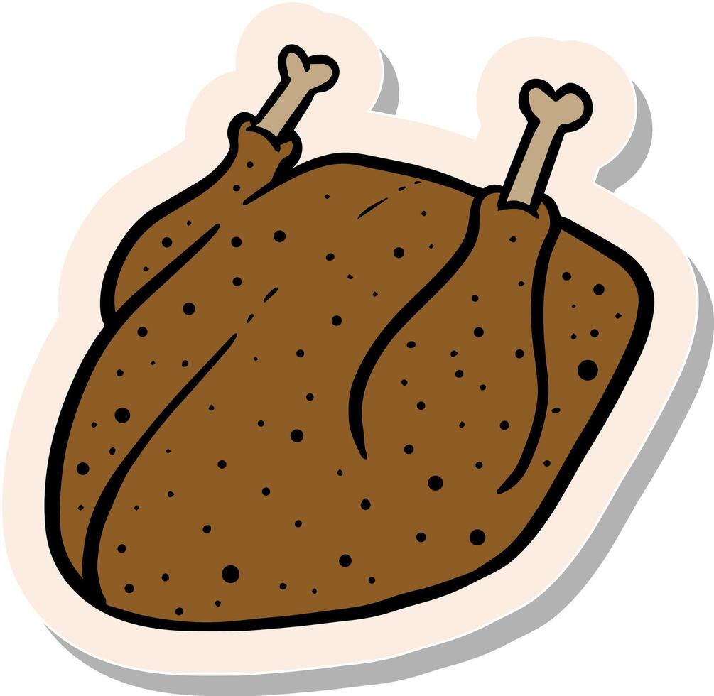 Hand drawn whole chicken in sticker style vector illustration