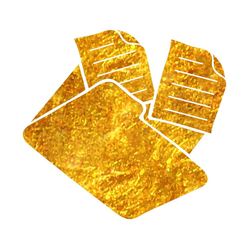 Hand drawn Folder icon in gold foil texture vector illustration