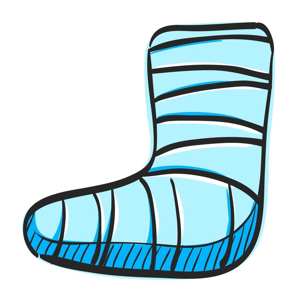 Injured foot icon in hand drawn color vector illustration