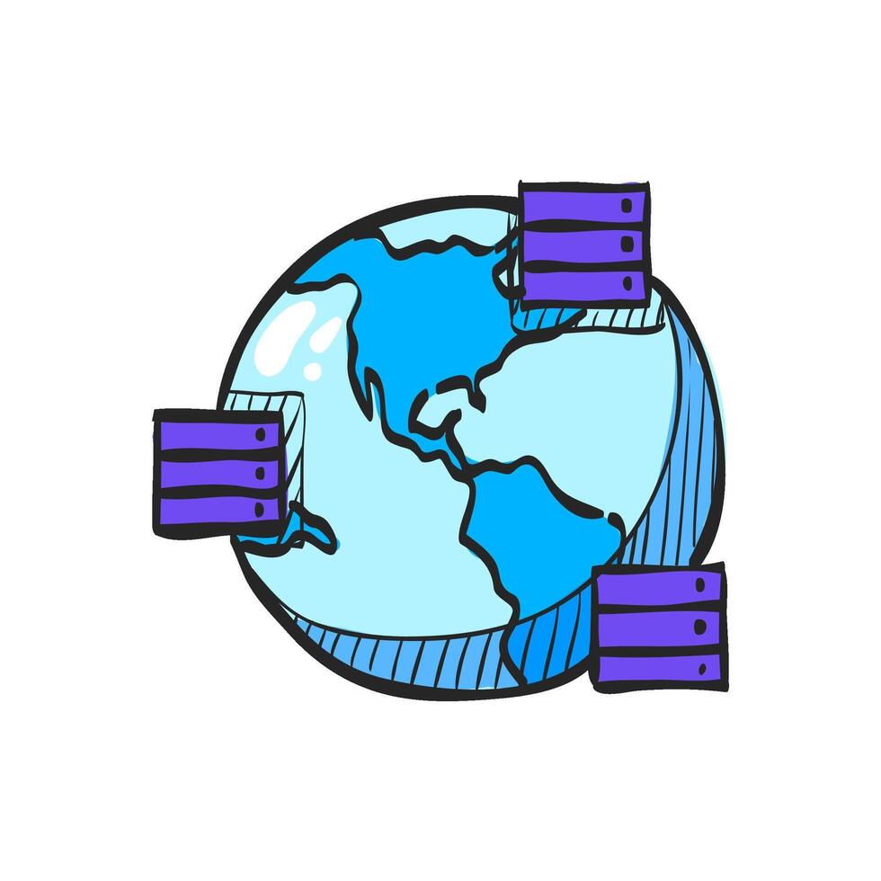 Server icon in hand drawn color vector illustration