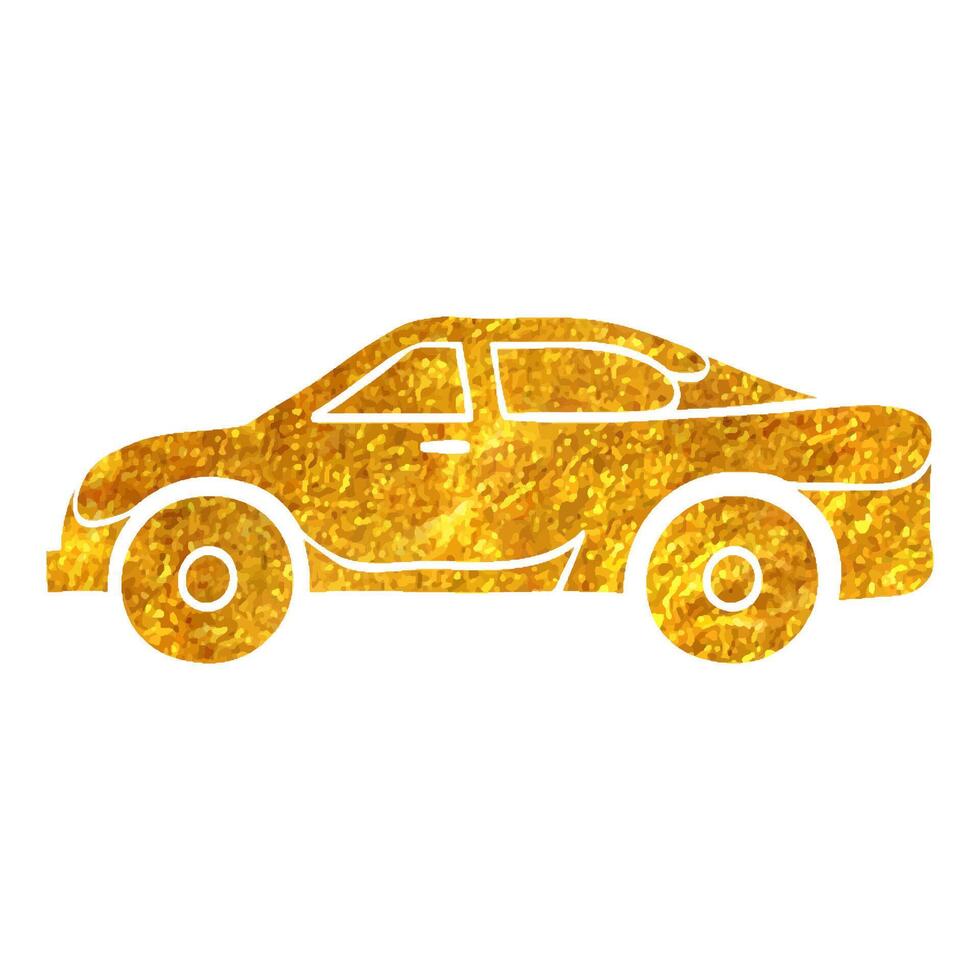 Hand drawn Car icon in gold foil texture vector illustration