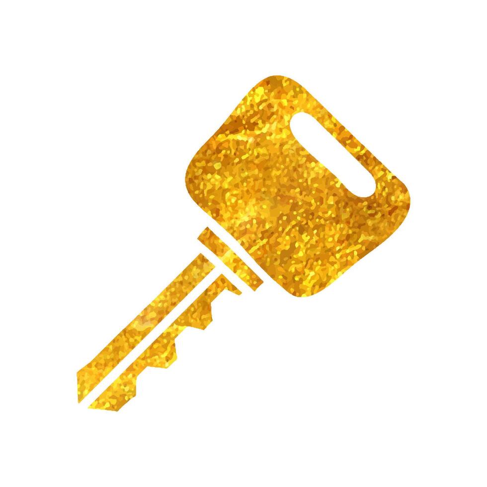 Hand drawn Key icon in gold foil texture vector illustration