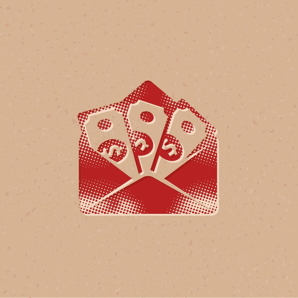 Money envelope halftone style icon with grunge background vector illustration