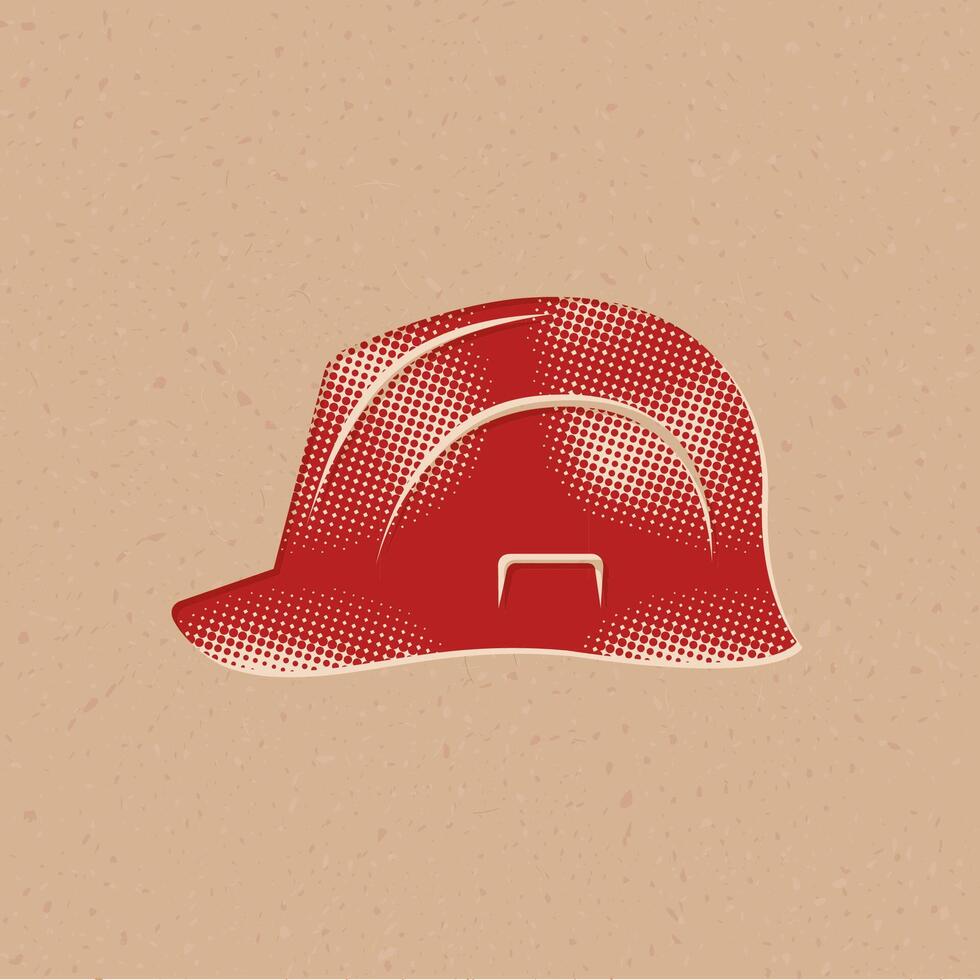 Hard hat halftone style icon with grunge background vector illustration