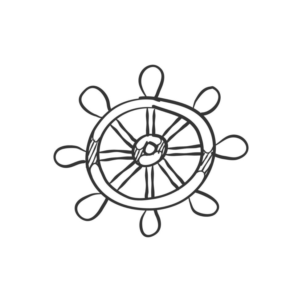 Ship steering wheel icon in hand drawn doodle vector