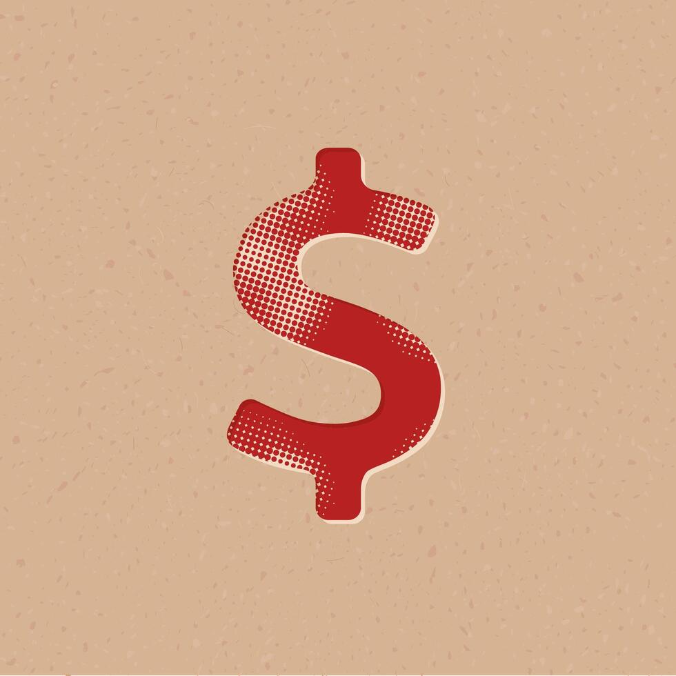 Dollar sign halftone style icon with grunge background vector illustration