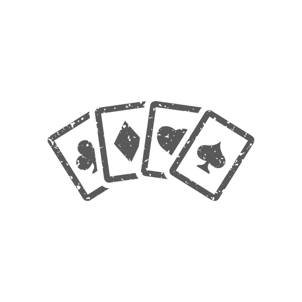 Playing cards icon in grunge texture. Vintage style vector illustration.