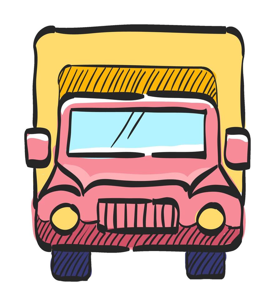 Truck icon in hand drawn color vector illustration