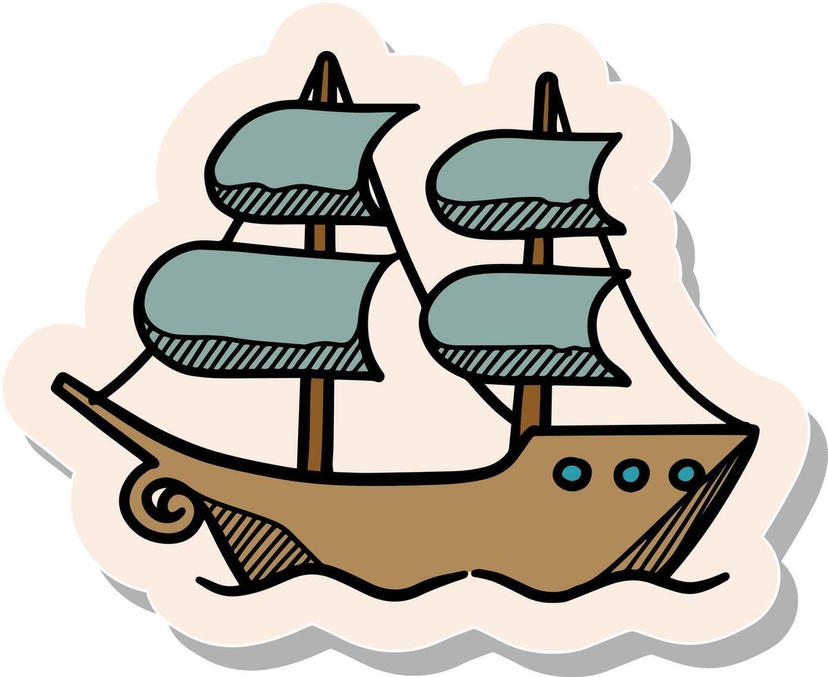 Hand drawn sticker style Pirate ship icon vector illustration
