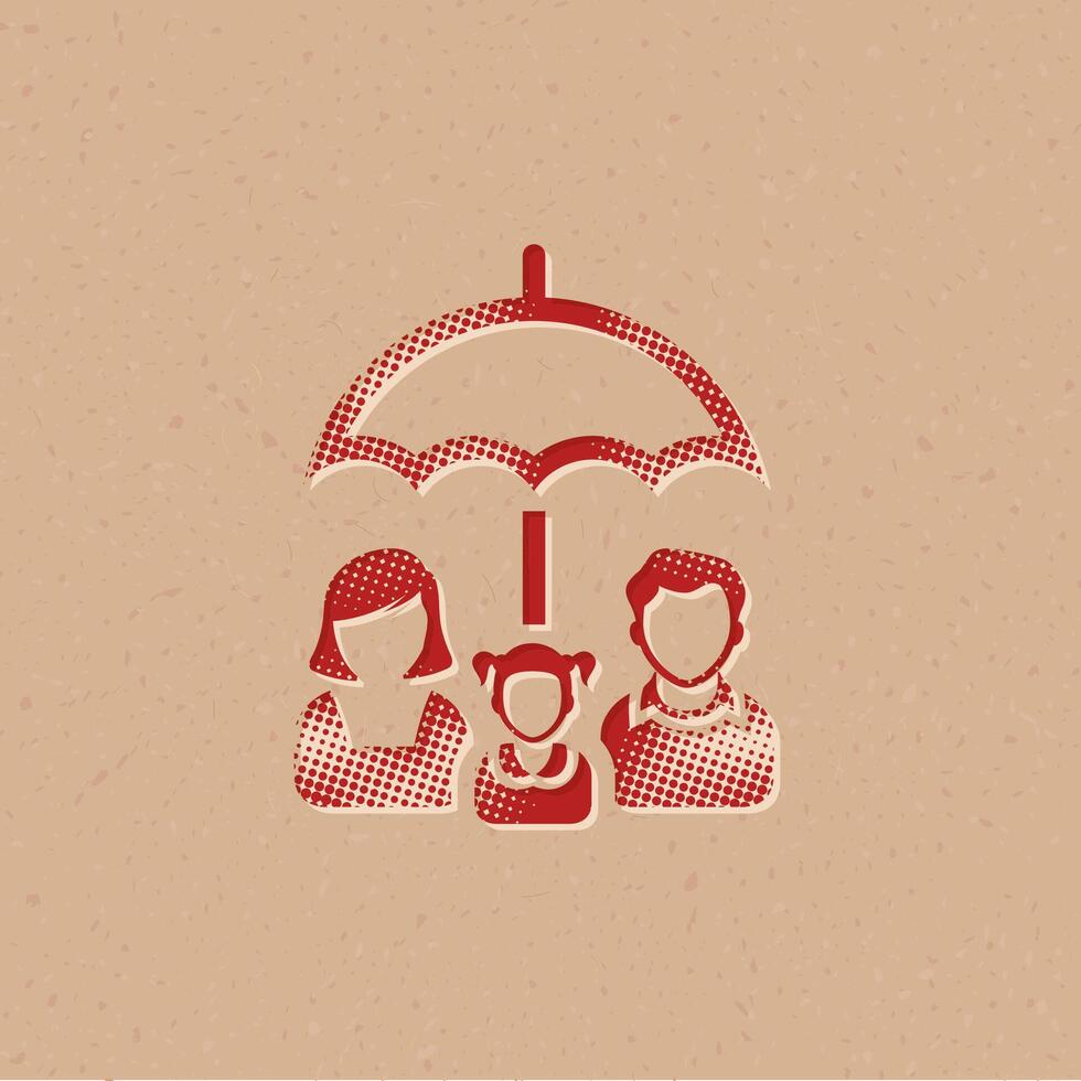 Family umbrella halftone style icon with grunge background vector illustration