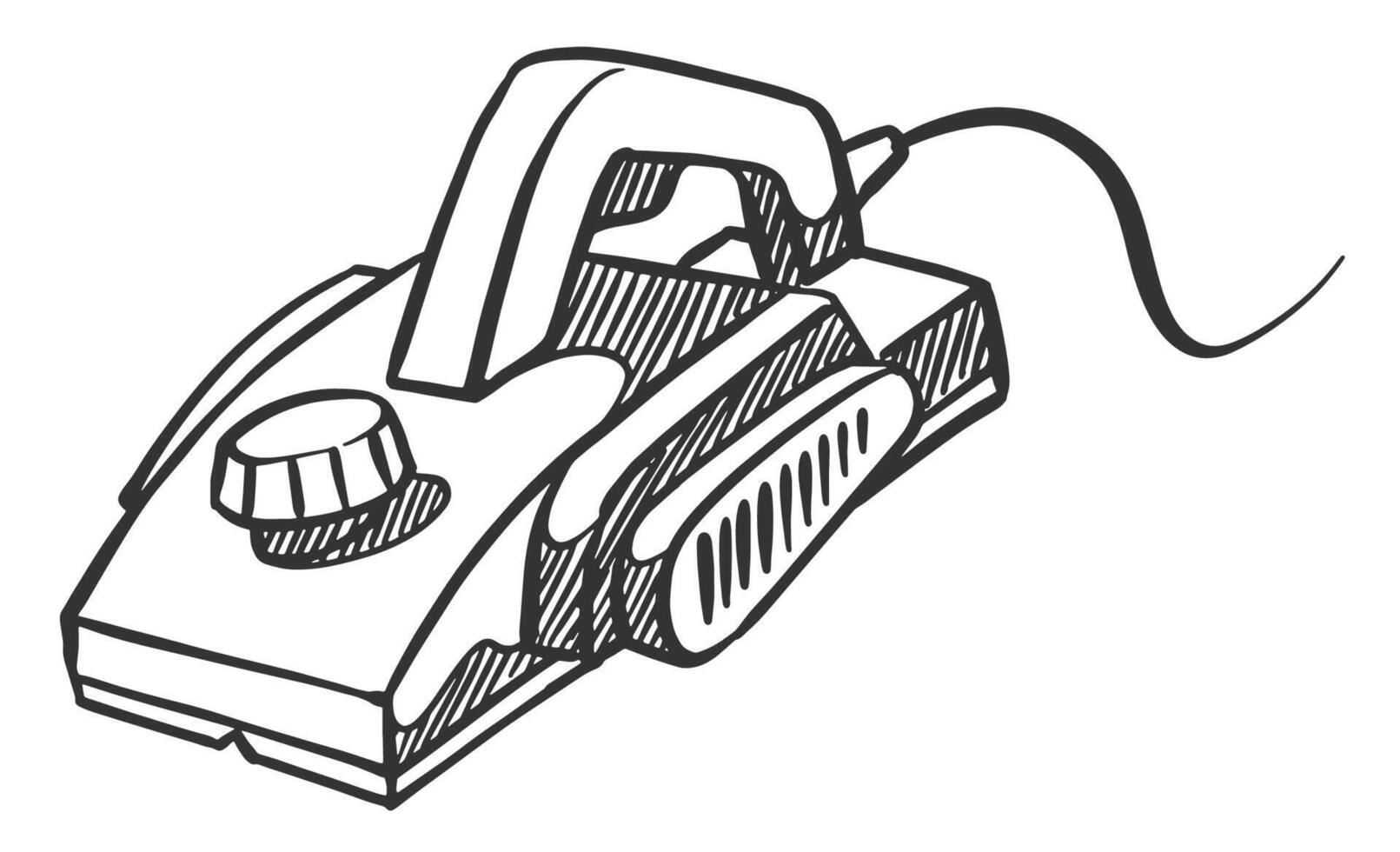 eléctrico mano cepilladora icono en bosquejo estilo. carpintería herramienta vector ilustración.