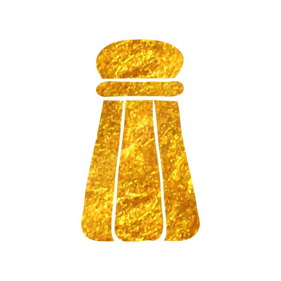 Hand drawn Pepper pot icon in gold foil texture vector illustration