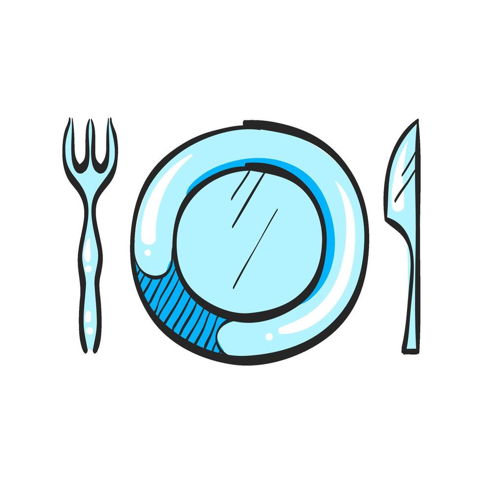 Dishes icon in hand drawn color vector illustration