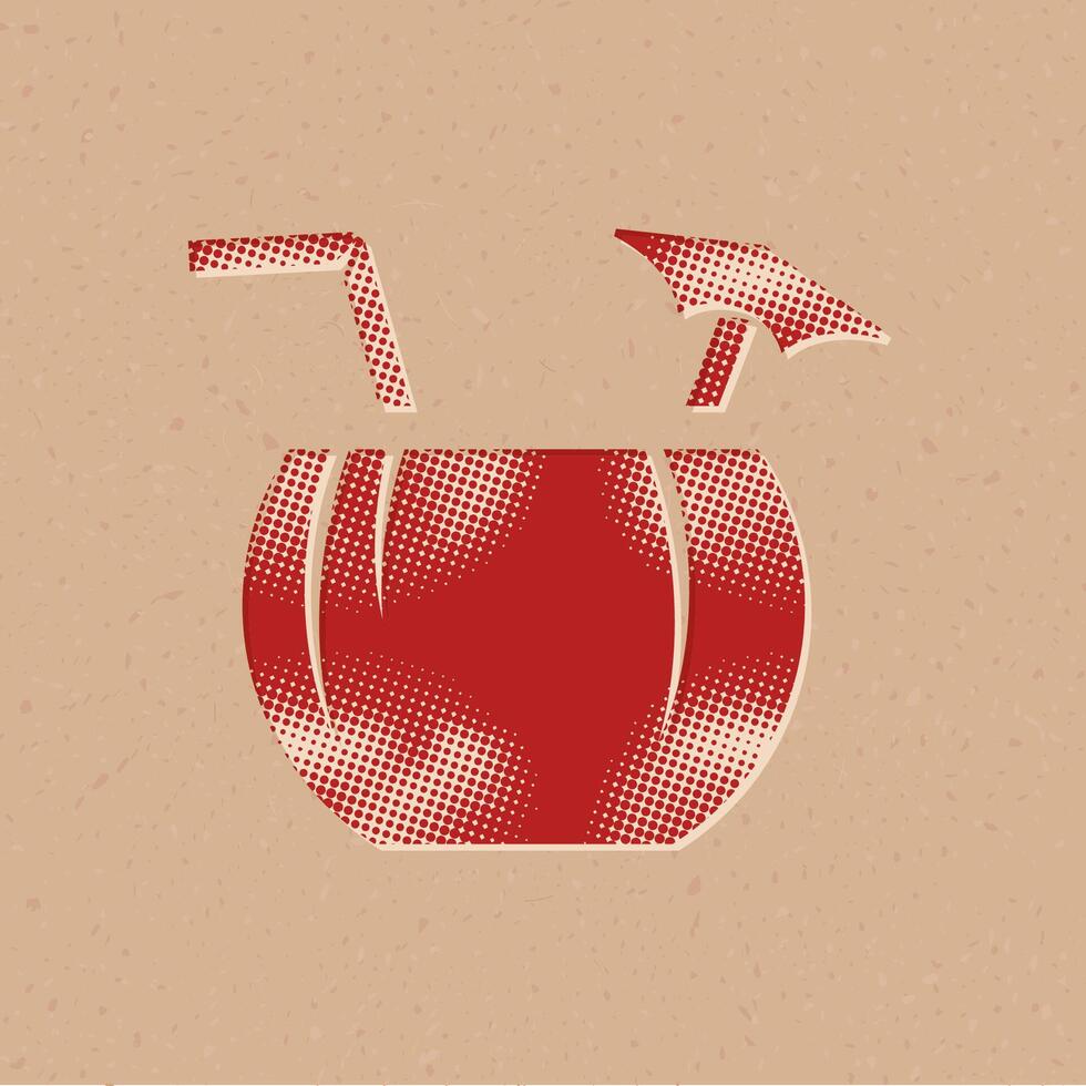 Coconut drink halftone style icon with grunge background vector illustration