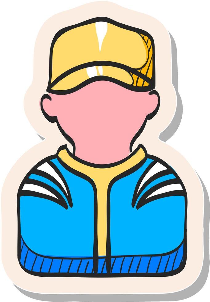 Hand drawn Racer avatar icon in sticker style vector illustration