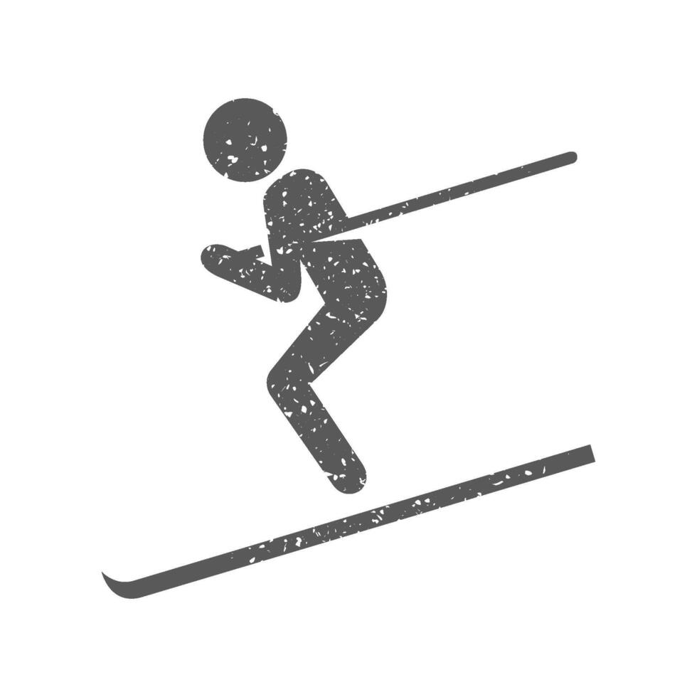 Ski icon in grunge texture vector illustration