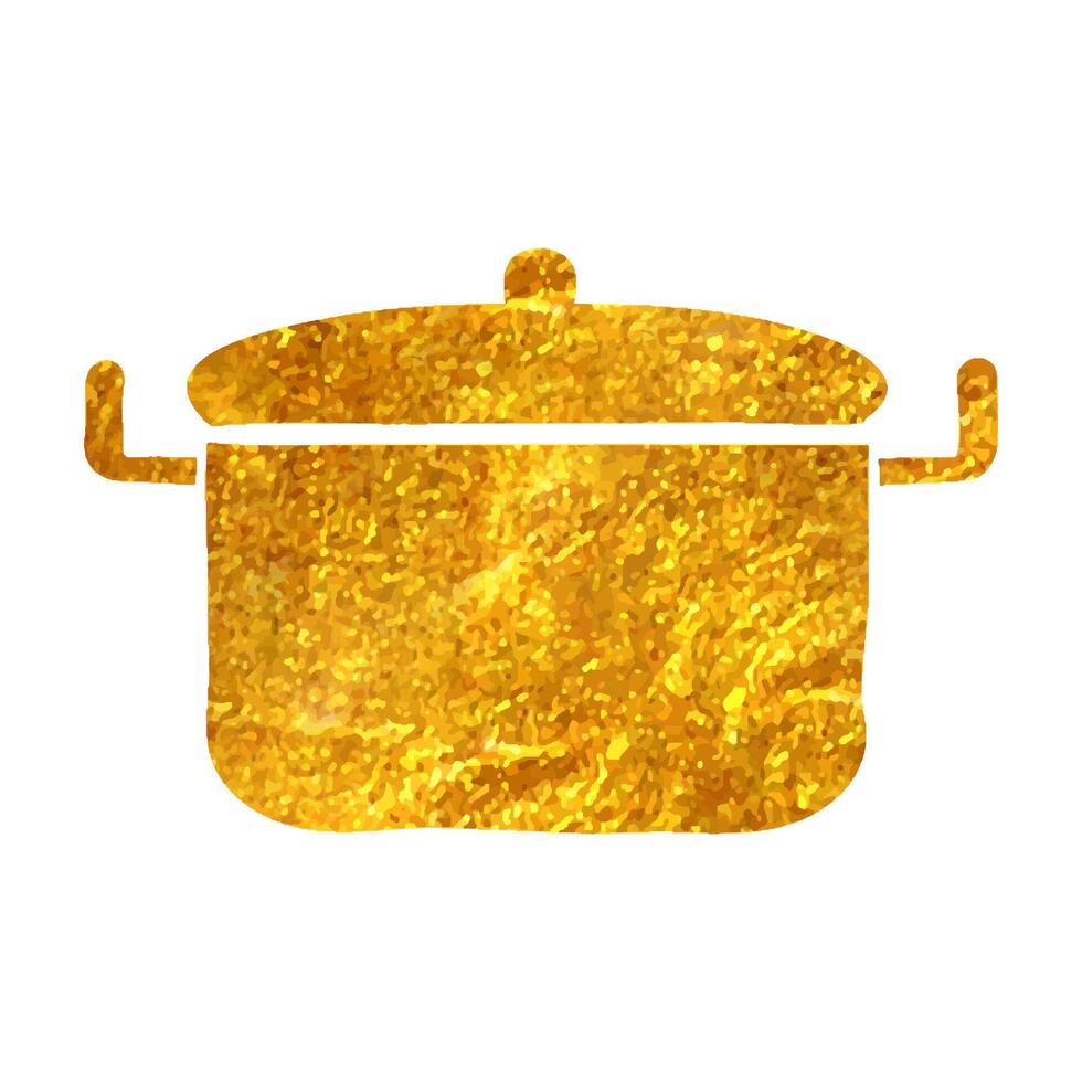 Hand drawn Cooking pan icon in gold foil texture vector illustration
