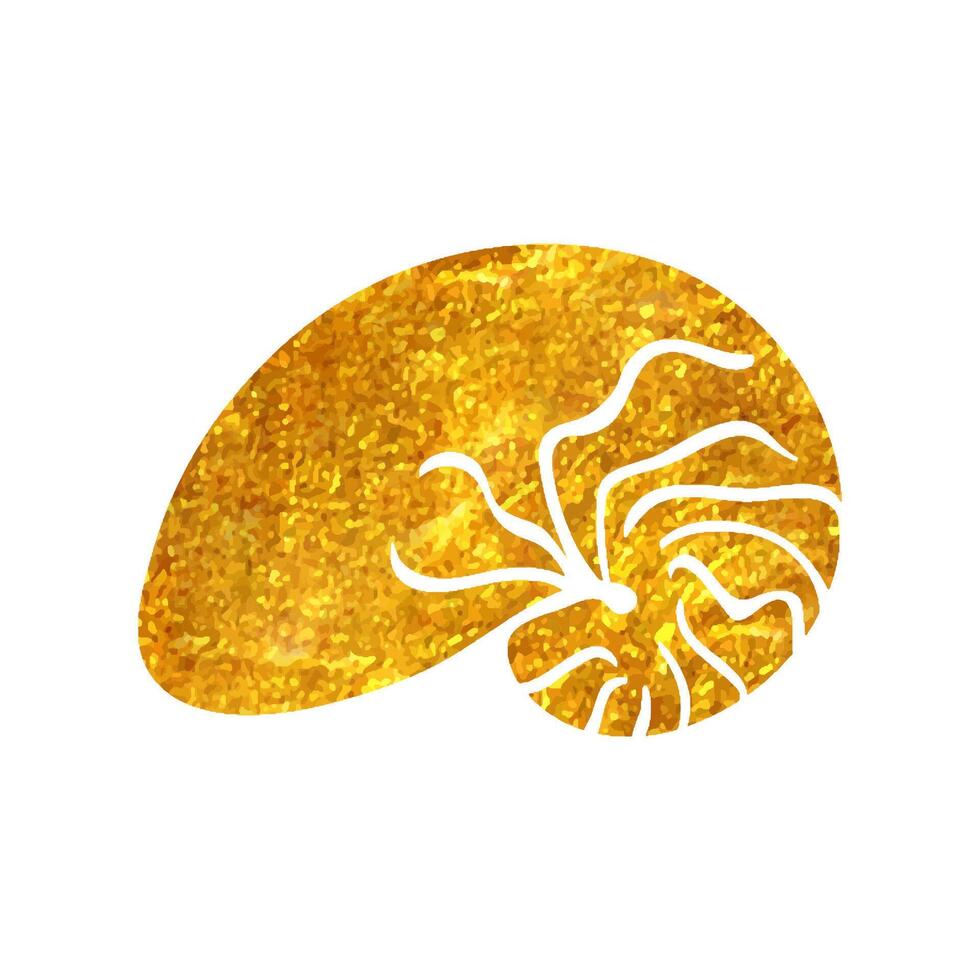 Hand drawn Nautilus icon in gold foil texture vector illustration