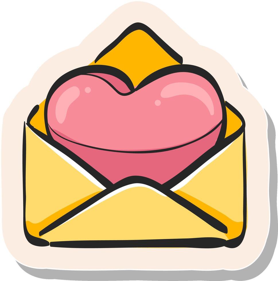 Hand drawn Envelope with heart icon in sticker style vector illustration