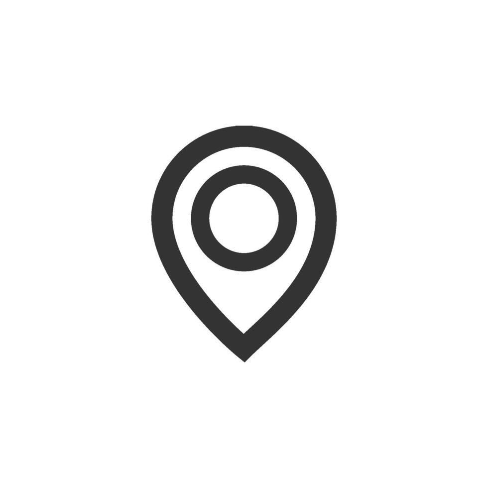 Pin location map icon in thick outline style. Black and white monochrome vector illustration.