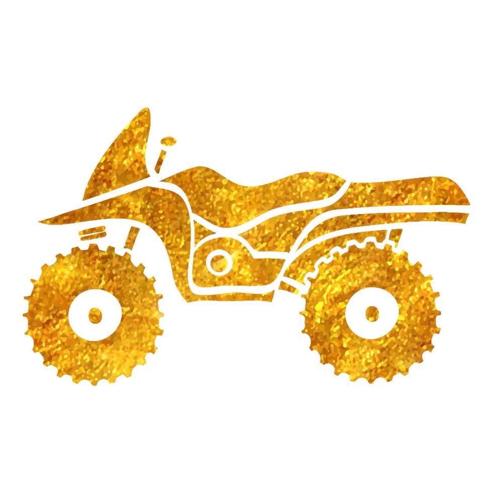 Hand drawn All terrain vehicle icon in gold foil texture vector illustration