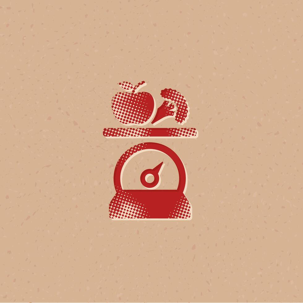 Food scale halftone style icon with grunge background vector illustration