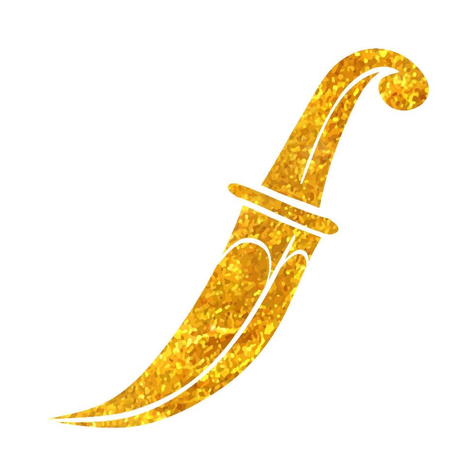 Hand drawn Knife icon in gold foil texture vector illustration