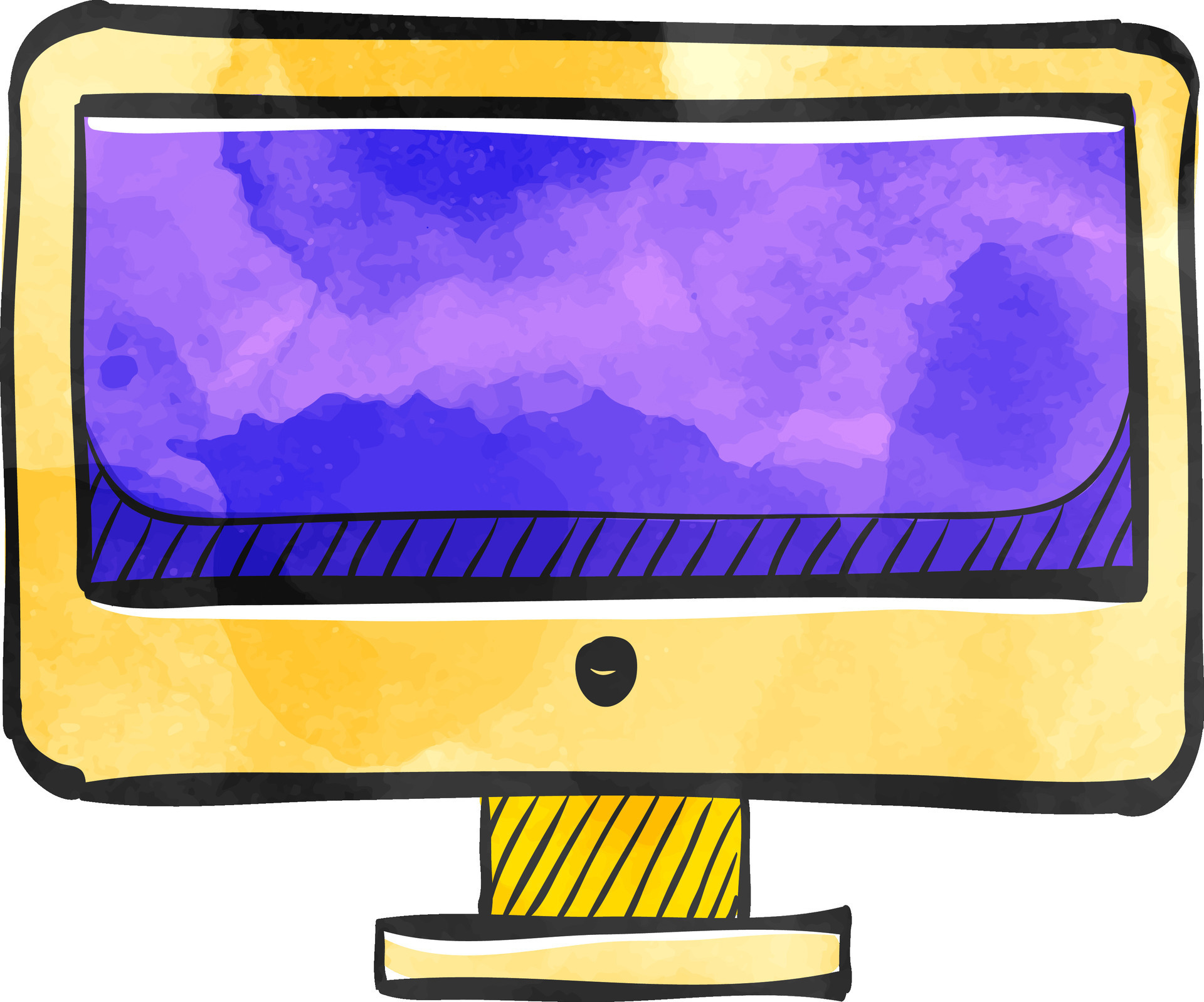 Desktop computer icon in color drawing. Electronic office monitor ...