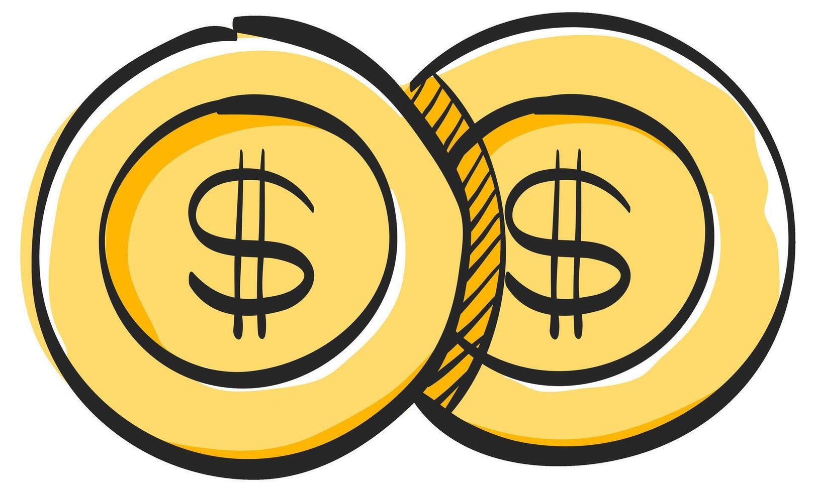 Coin money icon in hand drawn color vector illustration