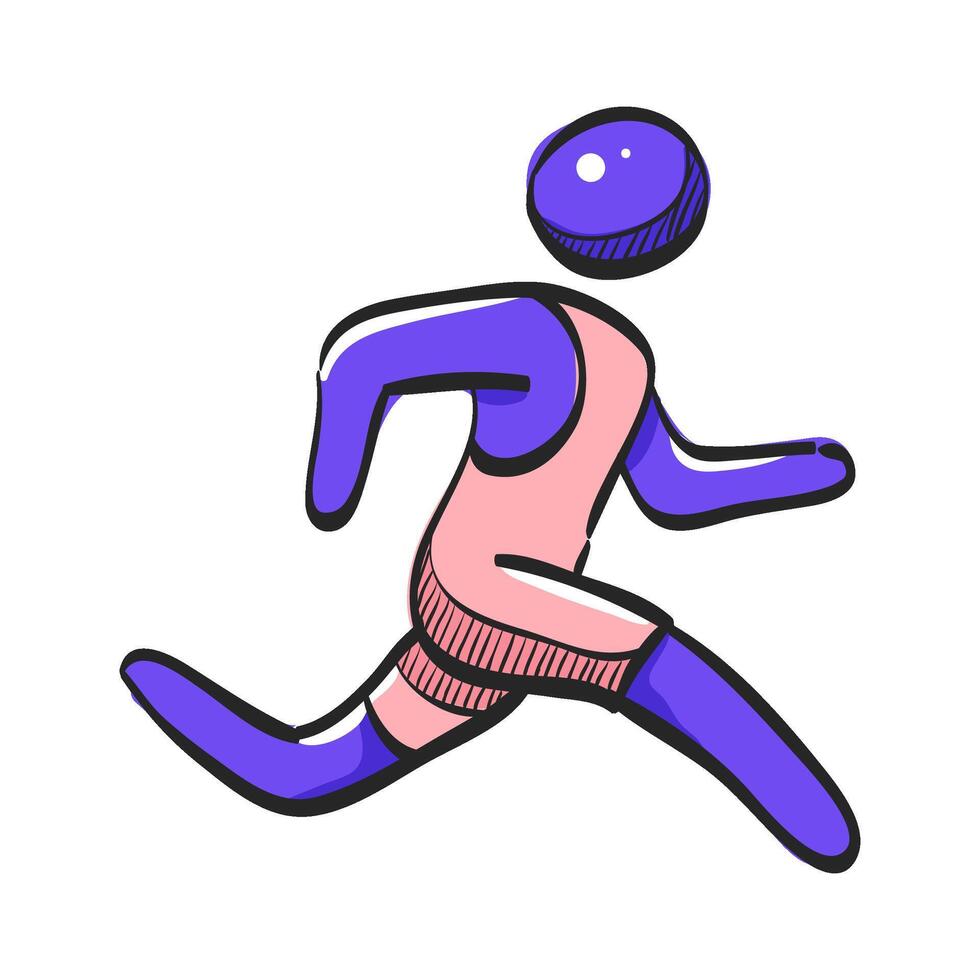 Running athlete icon in hand drawn color vector illustration