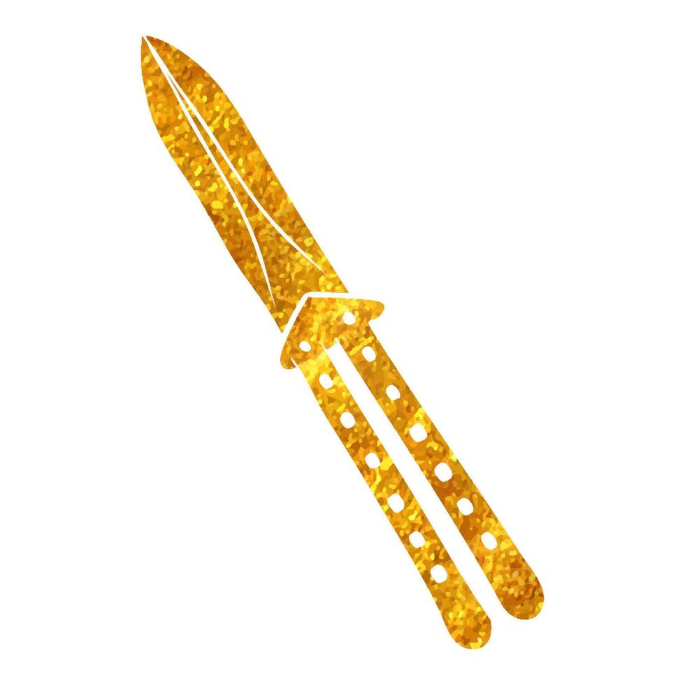 Hand drawn Knife icon in gold foil texture vector illustration
