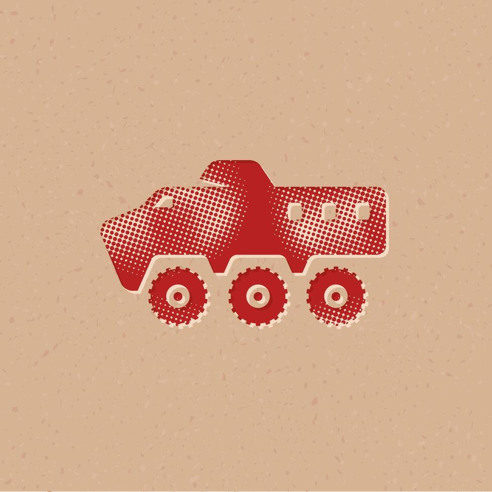Armored vehicle halftone style icon with grunge background vector illustration