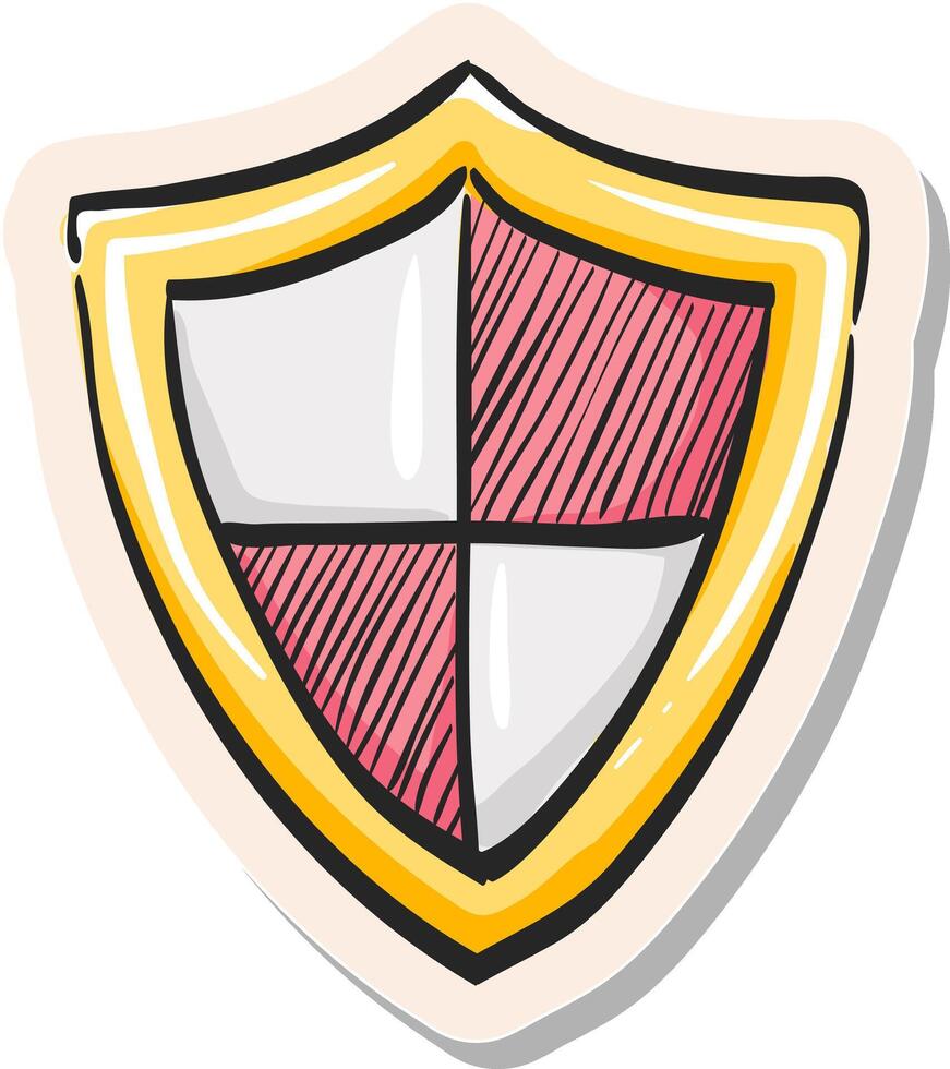 Hand drawn Shield icon in sticker style vector illustration