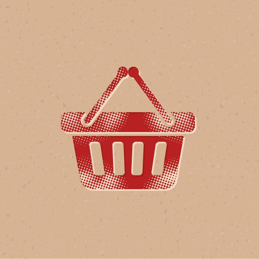 Shopping basket halftone style icon with grunge background vector illustration