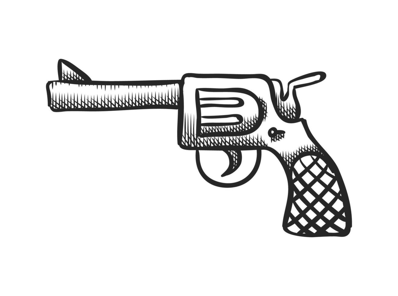 hand drawn doodle sketch arm gun in vintage style vector