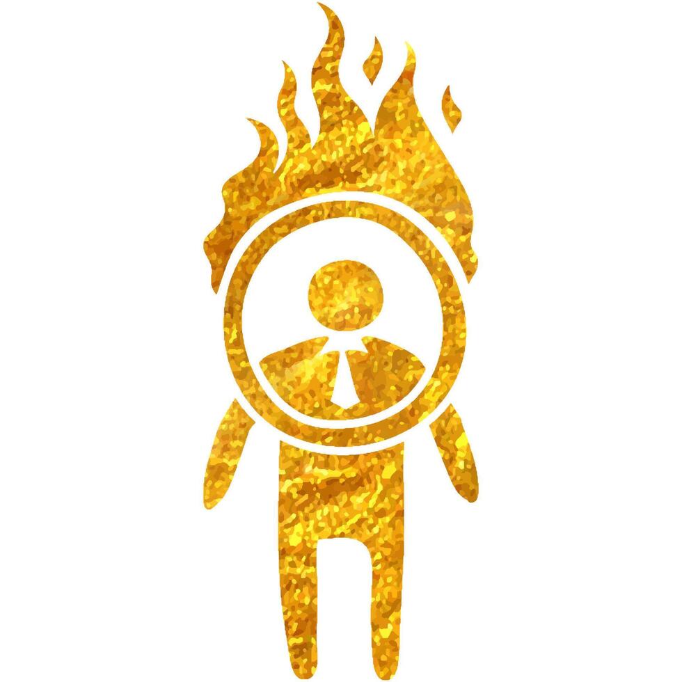 Hand drawn Businessman challenge icon in gold foil texture vector illustration