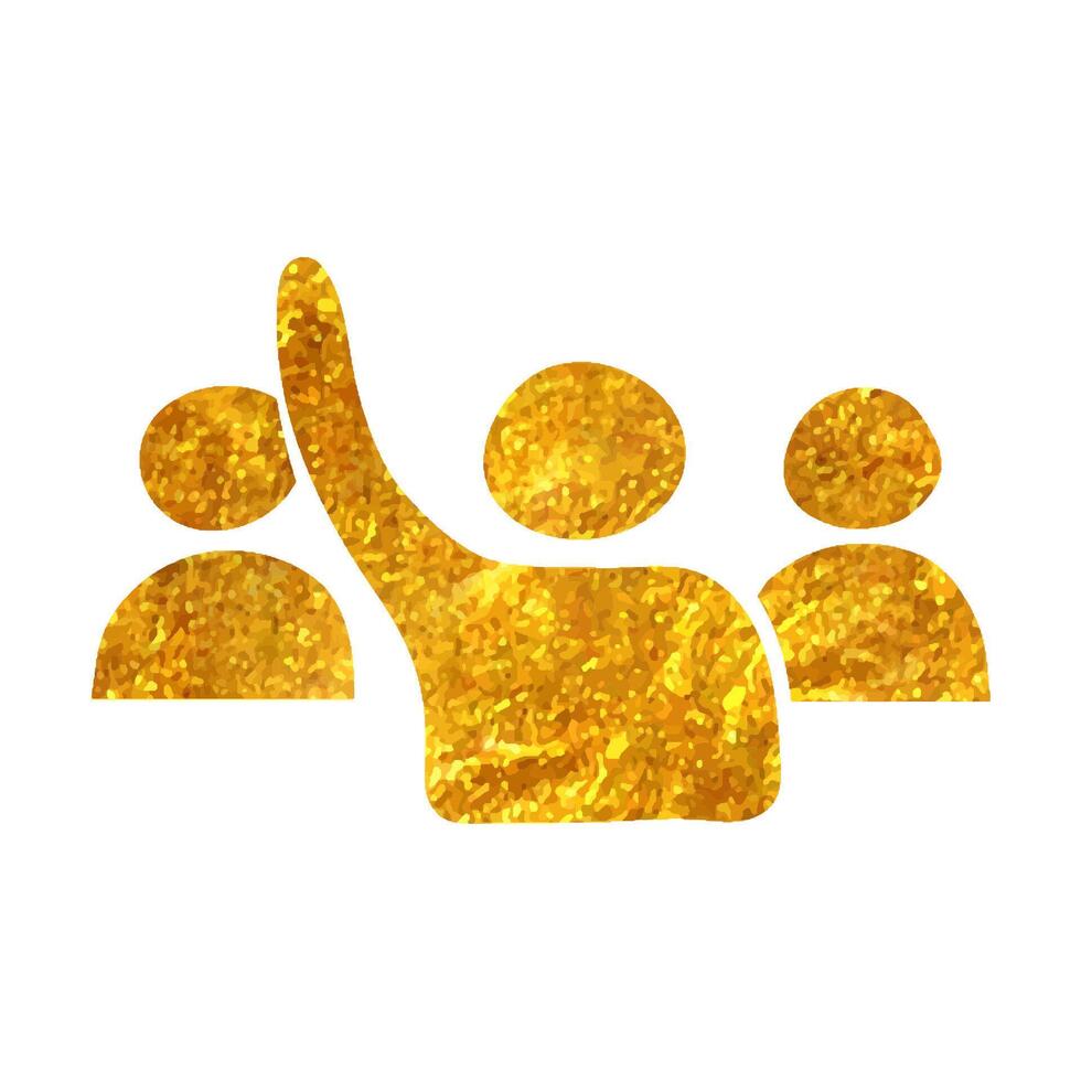 Hand drawn People raise hand icon in gold foil texture vector illustration