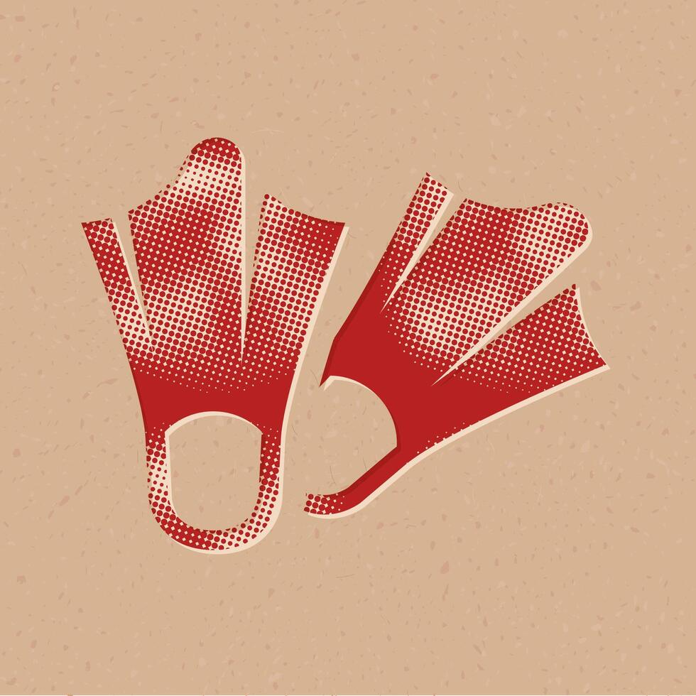 Diving fins halftone style icon with grunge background vector illustration