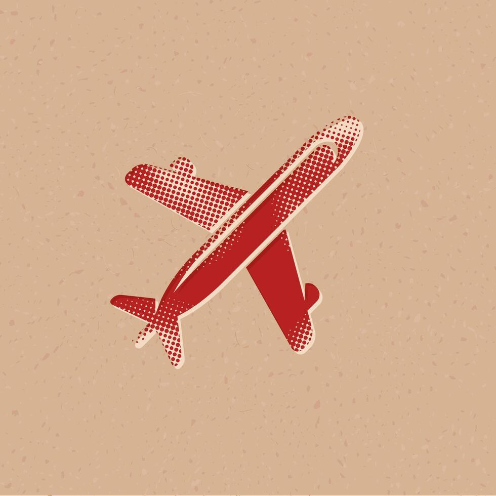 Airplane halftone style icon with grunge background vector illustration