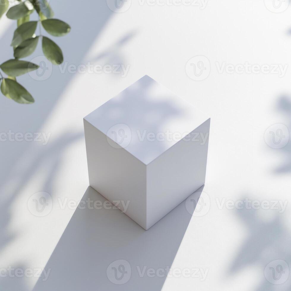 AI generated Ai generated. white cube stand mock up for product. white background. photo