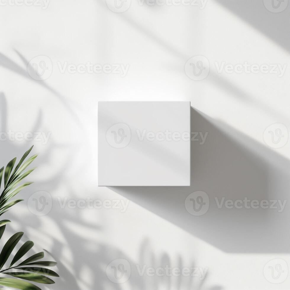 AI generated Ai generated. white cube stand mock up for product. white background. photo