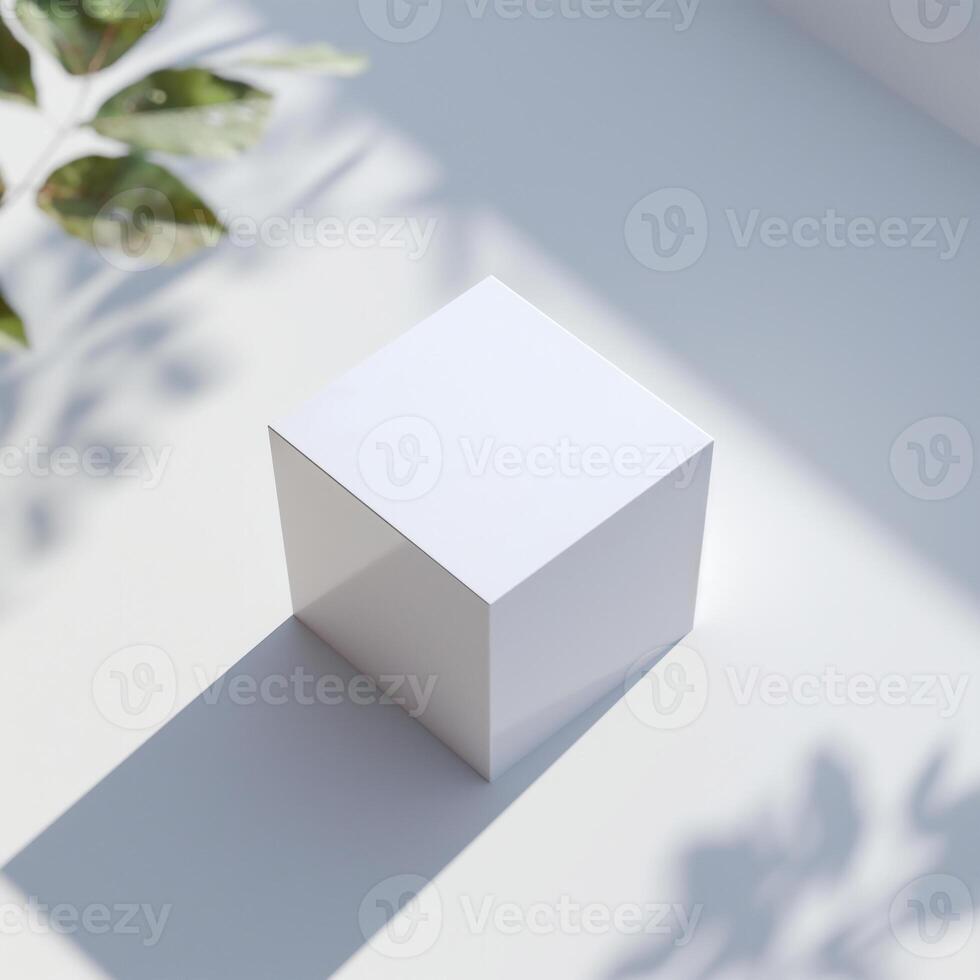 AI generated Ai generated. white cube stand mock up for product. white background. photo