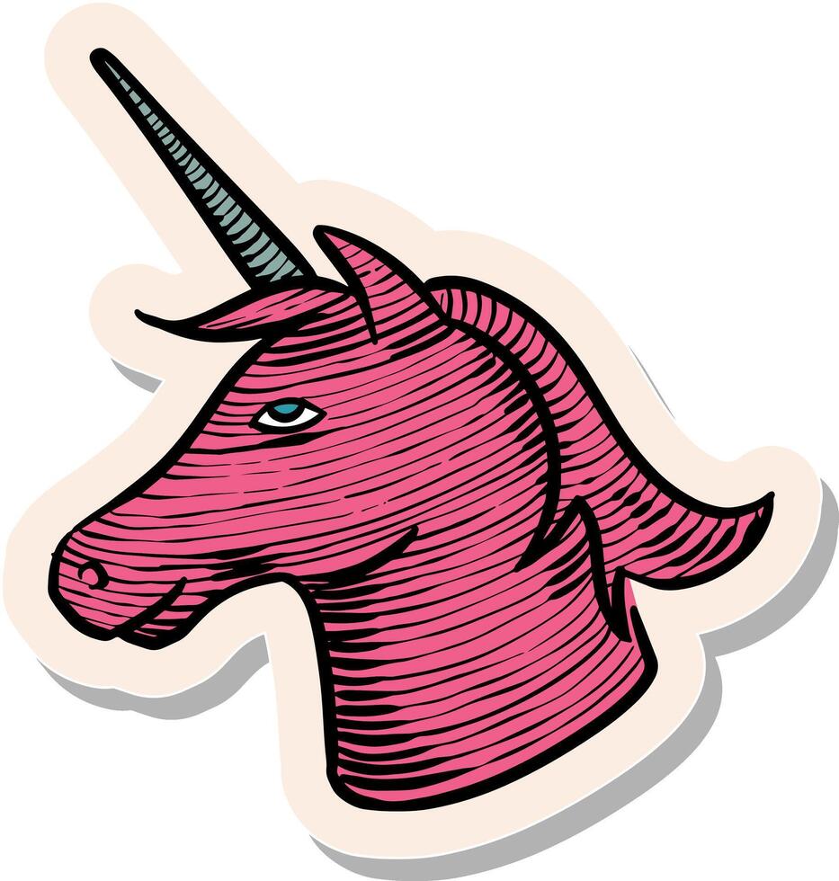 Hand drawn sticker style unicorn animal vector illustration