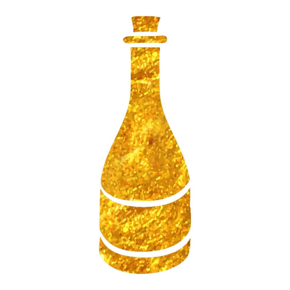 Hand drawn Wine bottle icon in gold foil texture vector illustration