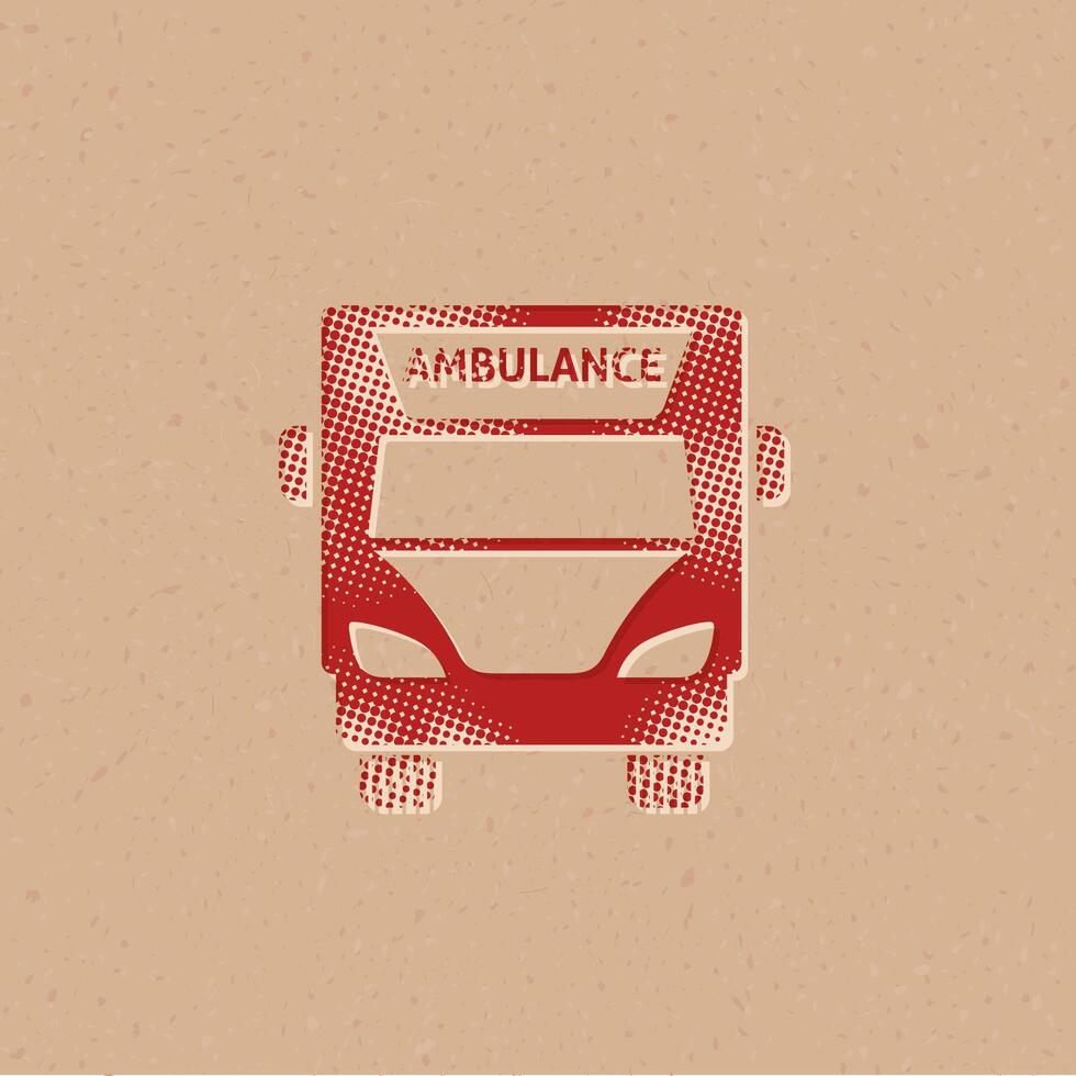 Ambulance halftone style icon with grunge background vector illustration