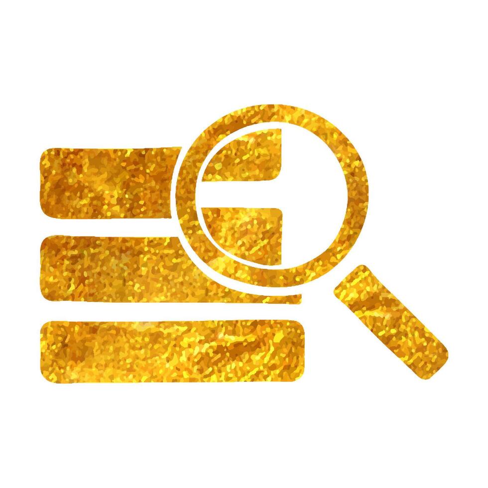 Hand drawn Database search icon in gold foil texture vector illustration