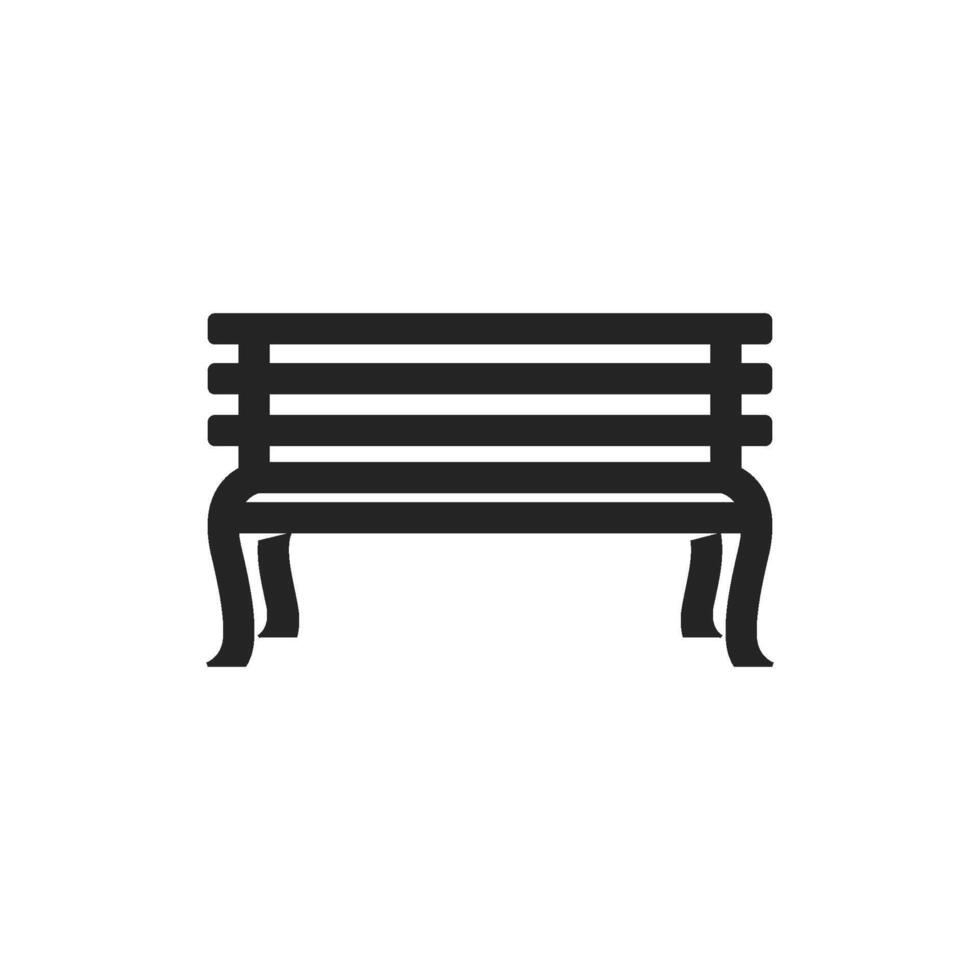 Park bench icon in thick outline style. Black and white monochrome vector illustration.