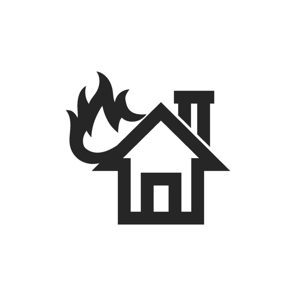 House fire icon in thick outline style. Black and white monochrome vector illustration.