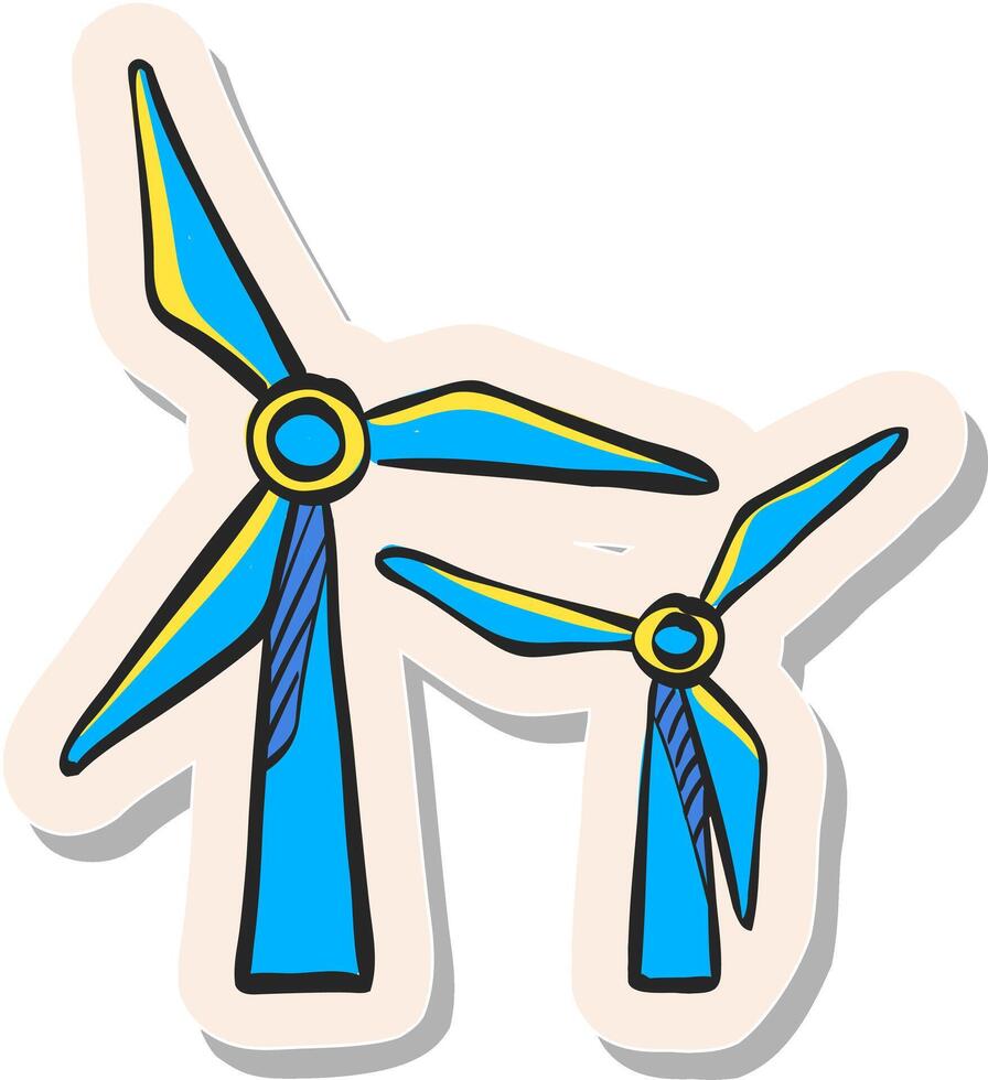 mano dibujado pegatina estilo icono viento turbina vector
