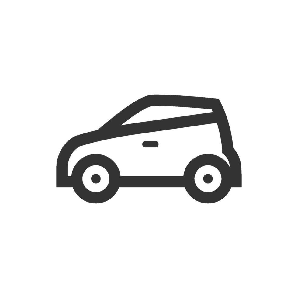 Green car icon in thick outline style. Black and white monochrome vector illustration.